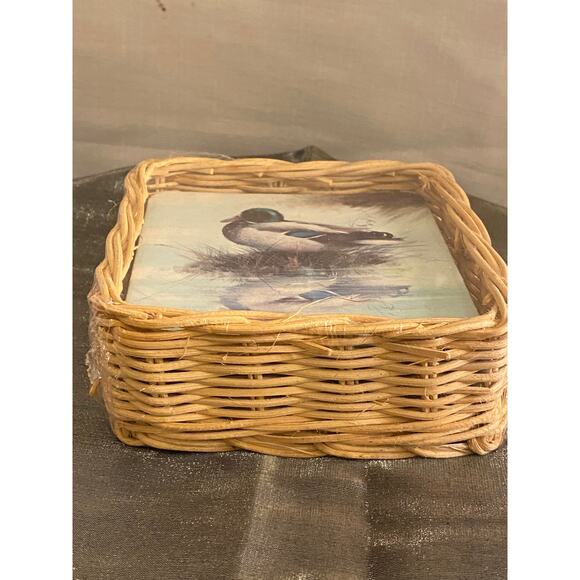 Vtg 80s Basket of Six Mallard Duck Coasters. Single design. Apx. 4 X 4 in. NIB - Picture 10 of 11